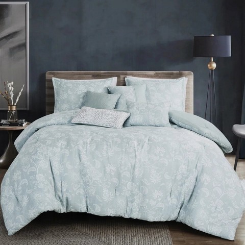 Home Mart Goods 7 Piece Blue Floral Modern Comforter Set Soft Bedding