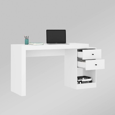 White Expandable Home Office Desk with Drawers and Filing Cabinet