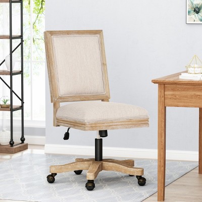 Swivel Office Chair with Rolling Caster and Height Adjustment,French Country Office Chair,Wooden Chair for Home Workspace-Cuddlewood