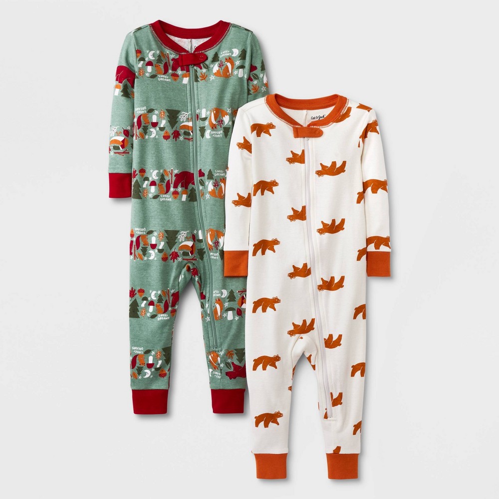 Baby Boys' 2pk Bear Forest Pajama Romper - Cat & Jack Cream 18M, Ivory/Green