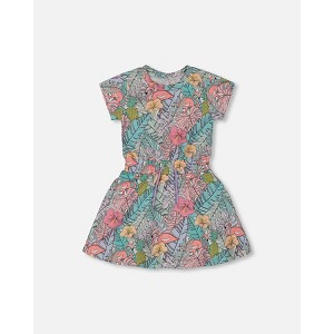 Deux par Deux Girl Printed French Terry Dress Lilac Tropical and Pink Flamingos - 1 of 4