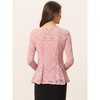 INSPIRE CHIC Women's Floral Lace Front Peplum Hem Keyhole Sheer Long Sleeve Blouse - 4 of 4