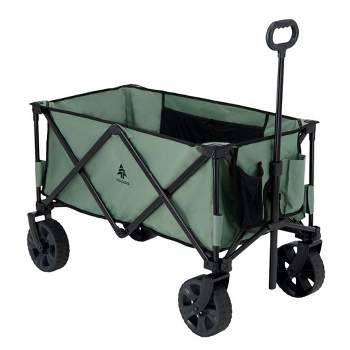Woods Outdoor Collapsible Folding Garden Utility Wagon Cart w/ 225 Pound Capacity, 7 Cubic Feet of Storage for Camping, Beach, & Park, Sea Spray Green