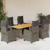 vidaXL 7-Piece Patio Dining Set - Gray Poly Rattan Outdoor Furniture with Cushions & Acacia Wood Table for Garden, Backyard, Patio - 2 of 4