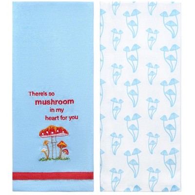 The Lakeside Collection Set of 2 Spring Mushroom Embroidered Kitchen Towels - Mushroom in My Heart