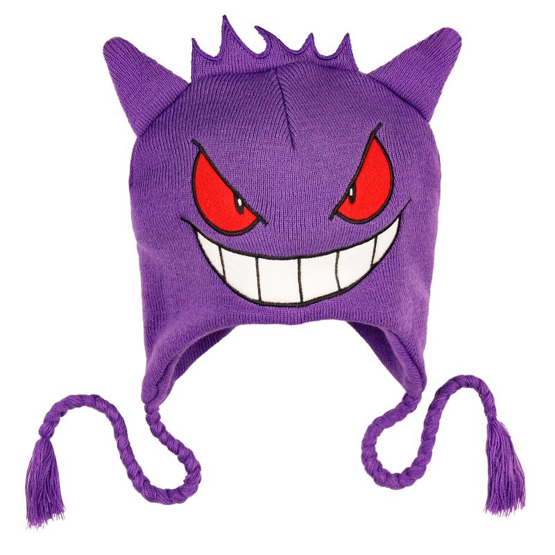 Pokemon Gengar Face 3D Laplander Beanie Skull Cap Purple, 1 of 4