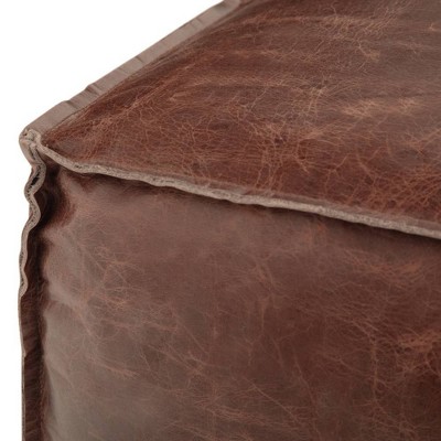 Erving Square Brown Genuine Leather Pouf