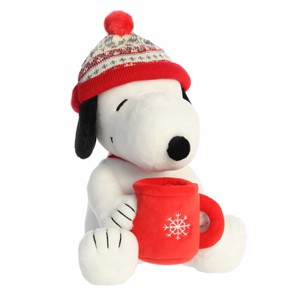 Aurora Medium Winter Hat Snoopy With Mug Peanuts Festive Stuffed Animal White 12" - 1 of 4