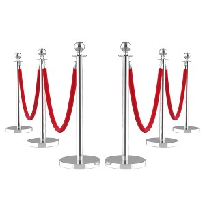 Stanchions and Velvet Ropes, 8Pcs Silver Stanchions with Retractable Belts, Hollow Base Posts or Wedding, Parties, Exhibition - 1 of 4