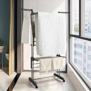 1pc Clothes Drying Rack, Indoor, Outdoor Laundry Drying Rack, with Foldable Wings, Space Saving Laundry Rack, Laundry Hanger Dryer Rack - 1 of 4