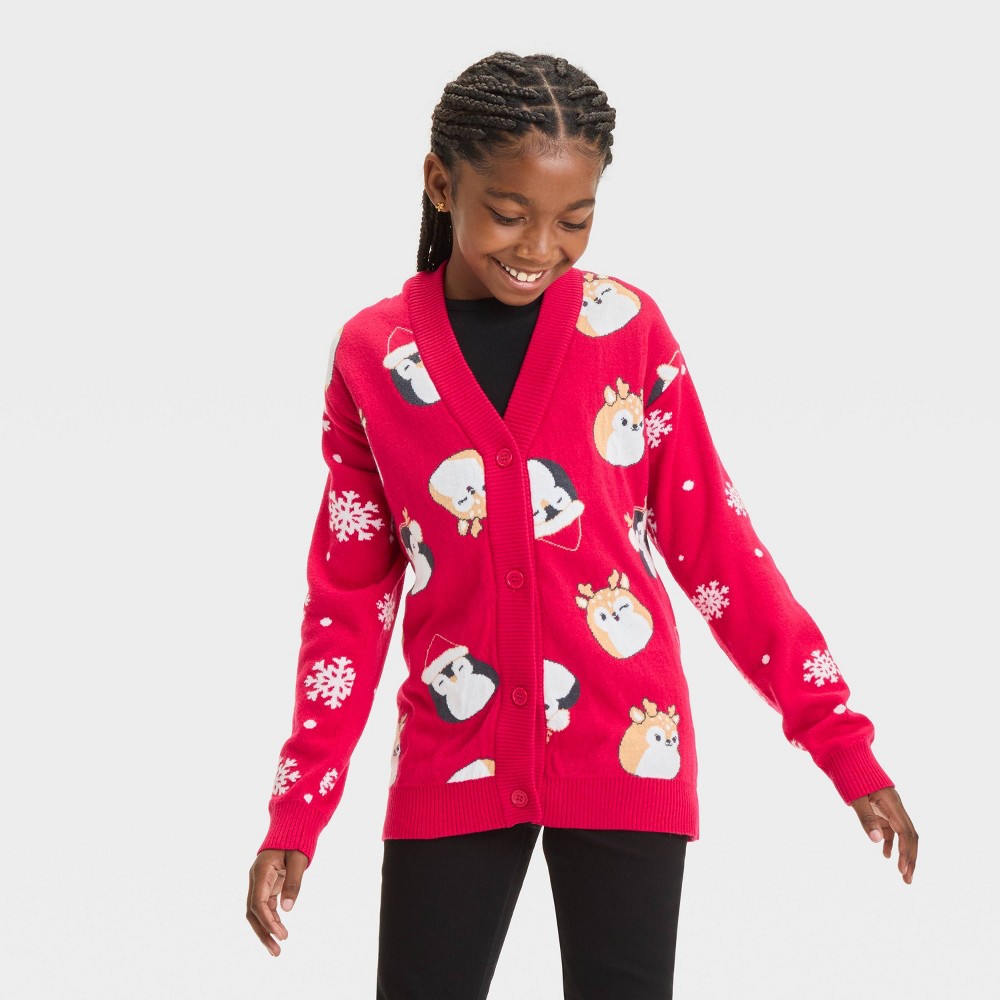 Girls' Squishmallows Snow Cardigan - Red XS