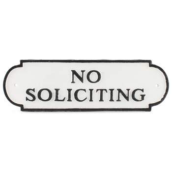 Auldhome Design- Cast Iron No Soliciting Sign with Mounting Hardware Rustic Black and White