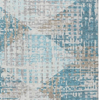 HomeRoots 8' X 10' Teal Blue And Beige Geometric Washable Indoor Outdoor Area Rug