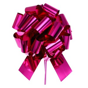 Unique Bargains Wedding Christmas Bright Metallic Gift Wrapping Large Pull Bows Ribbon 1 Pc Rose Red 20 inch - 1 of 4
