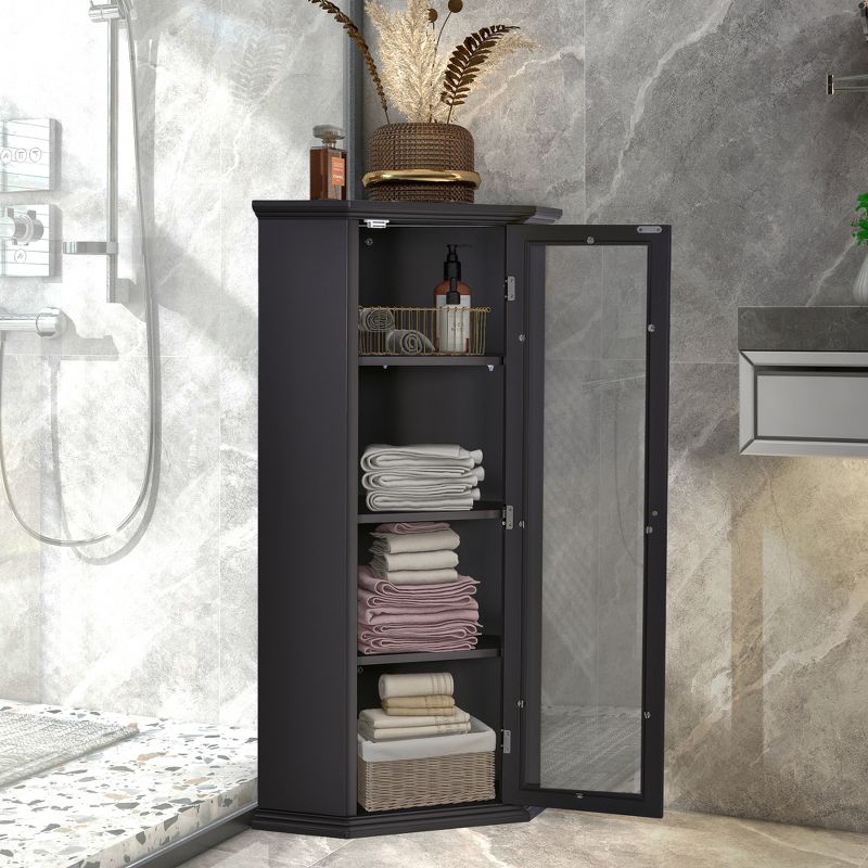 Freestanding Corner Bathroom Storage Cabinet With Glass Doors - ModernLuxe, 2 of 12