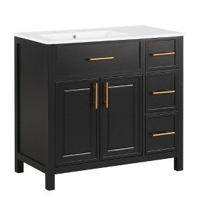 Vynxaria 36" Bathroom Vanities Black Washstand with Dual Doors Triple Drawers 33.9"H - 1 of 4