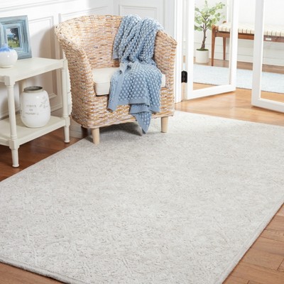 Light Grey Tufted Wool and Silk 3' x 5' Area Rug
