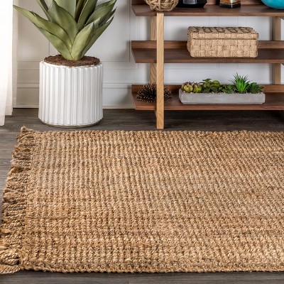 Handmade Reversible Light Blue Braided Jute Area Rug - 8.5x62 in