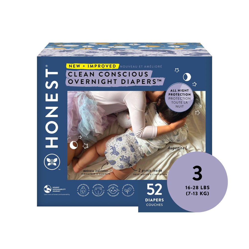 The Honest Company Clean Conscious Disposable Overnight Diapers Cozy Cloud + Star Signs - Size 3 - 52ct