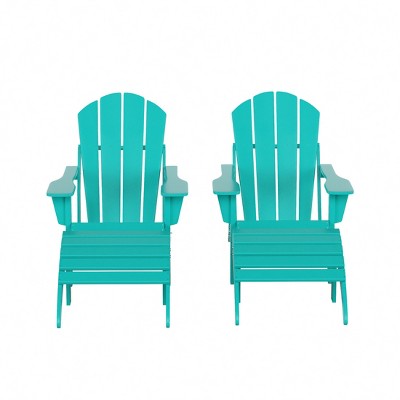 WestinTrends Malibu HDPE Outdoor Patio Folding Poly Adirondack Chairs with Ottomans (4-Piece Conversation Set)