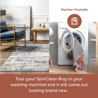 Aaliyah Blue Multicolor Abstract Washable Synthetic Area Rug 3' x 5'