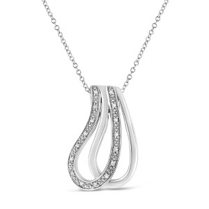 925 Sterling Silver Pave-Set Diamond Accent Double Curve 18" Pendant Necklace - 1 of 4