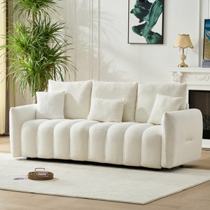 78" Teddy fabric sofa with 3 back pillows & 3 Back Cushions, Solid wood frame sofa for living room, bedroom, apartment - 1 of 4