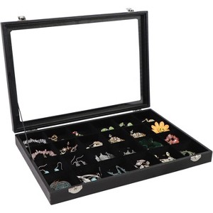 24-Grid Jewelry Box with Clear Lid & Lock, Removable Black Velvet Tray for Display and Storage - 1 of 4