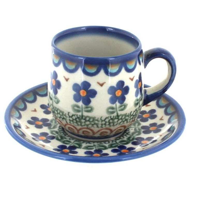 Blue Rose Polish Pottery 222 Vena Espresso Cup & Saucer, 1 of 2