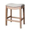 HomeRoots 26" Beige and Natural Fabric and Solid Wood Backless Counter Height Bar Chair - 4 of 4