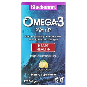 Bluebonnet Nutrition Omega-3 Fish Oil, Heart Health, Lemon, 120 Softgels (1,000 mg per Softgel) - 1 of 4