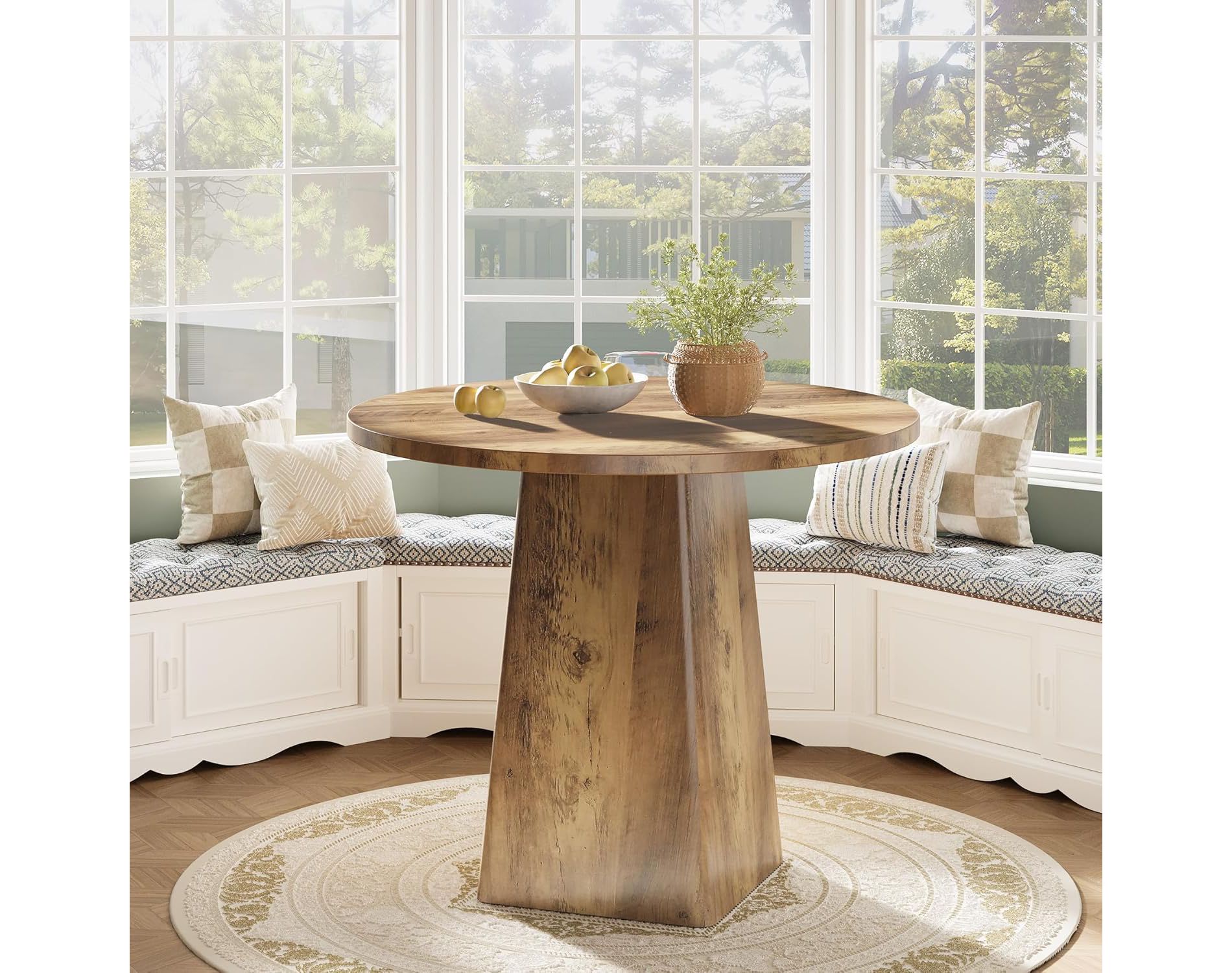 Lantine 31.5" Round Dining Room Table for 2-4, Farmhouse Small Kitchen Dinner Table with Square Base for Dining Room, Living Room