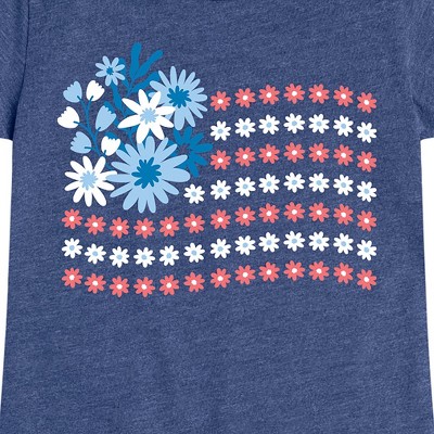 Instant Message Girls' Instant Message Floral USA Flag Fitted Short Sleeve Graphic T-Shirt - Heather Navy - Large — фото 2