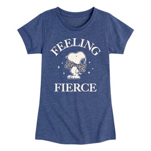Girls' - Peanuts - Feeling Fierce Snoopy Fitted Short Sleeve Graphic T-Shirt - 1 of 4