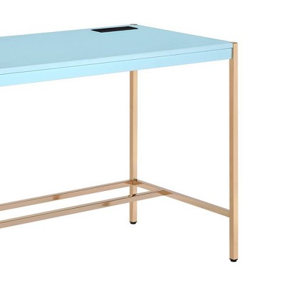 Elegant Baby Blue & Gold Writing Desk with USB & Filing Cabinet
