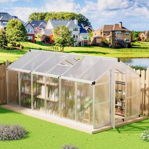 Aluminum Large Walk-in Greenhouse for Outdoors, Sliding Door & Ajustable Roof Vent, Polycarbonate Green Houses for Outside Garden,Backyard,Patio,Lawn - 1 of 4