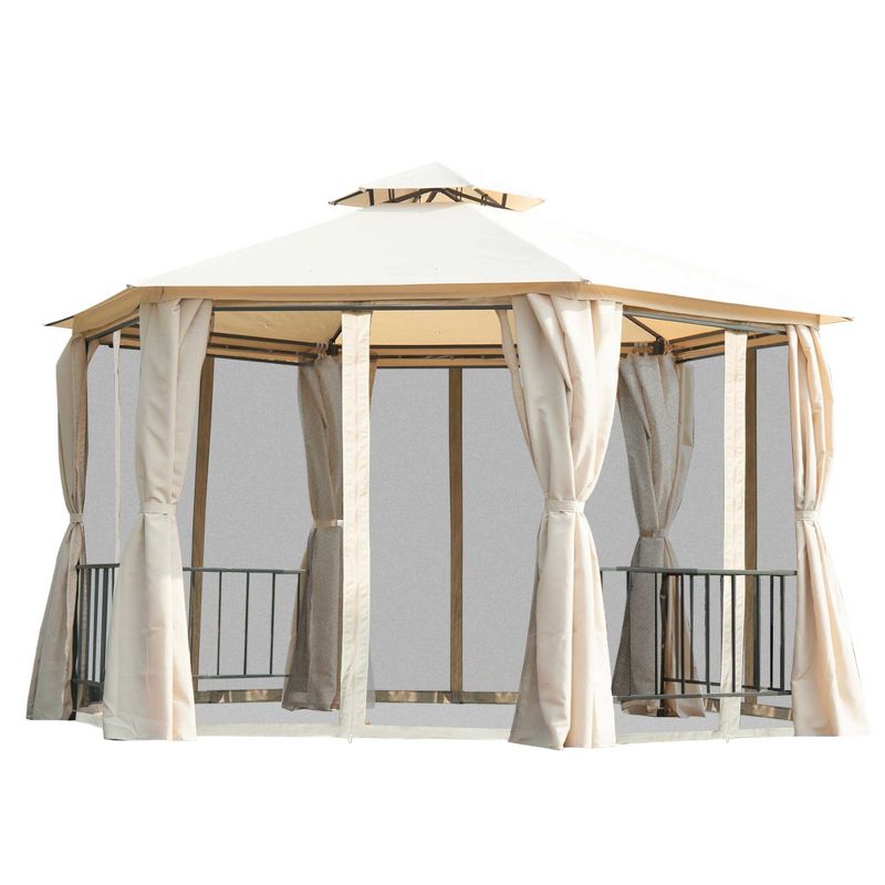 Outsunny 13' x 13' Outdoor Patio Gazebo Canopy Pavilion with Removable Mesh Netting, Curtains, Double Tiered Roof, UV Protection & Large Floor Space, 4 of 9