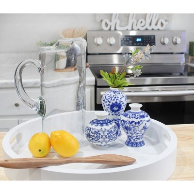 Blue and White Porcelain Chinoiserie Bud Vase Set