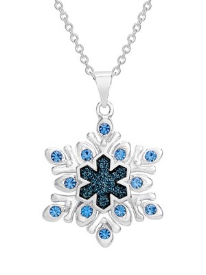 Disney Womens Frozen II Silver Plated Frozen Necklace with Blue Crystal and Glitter Snowflake Pendant Jewelry