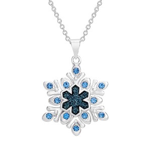 Disney Womens Frozen II Silver Plated Frozen Necklace with Blue Crystal and Glitter Snowflake Pendant Jewelry - 1 of 1