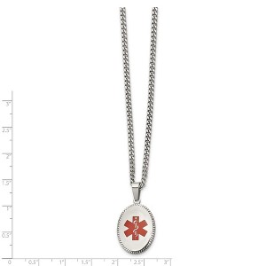 Chisel Stainless Steel Polished with Red Enamel Oval Medical ID Pendant on a 20" Curb Chain Necklace - 1 of 2