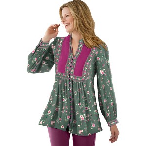 Woman Within Women's Plus Size Button-Front Mixed Print Tunic - 1 of 4