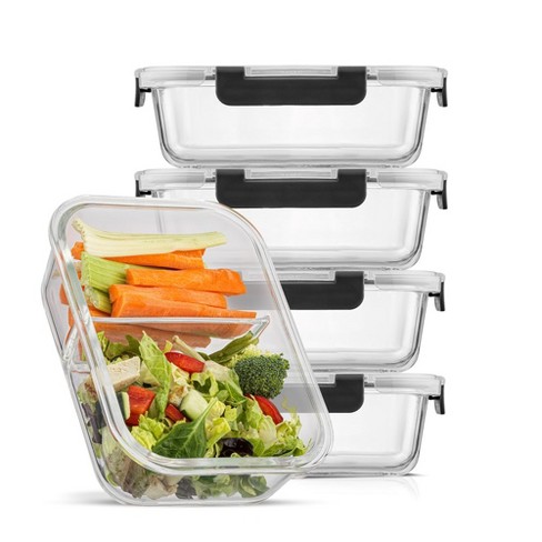 JoyJolt 2-Sectional Divided Food Prep Food Storage Containers with Lids -  Set of 5 - Black