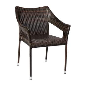 Emma and Oliver All-Weather Indoor/Outdoor Stacking Patio Dining Chairs with Steel Frame and Weather Resistant PE Rattan