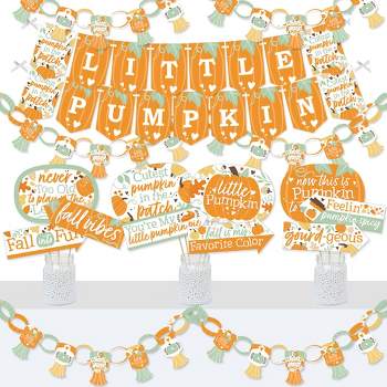 Big Dot of Happiness Little Pumpkin - Banner and Photo Booth Decorations - Fall Birthday Party or Baby Shower Supplies Kit - Doterrific Bundle