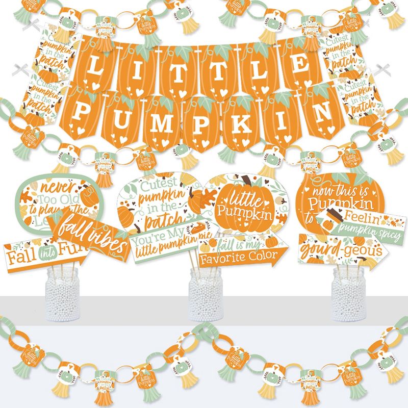 Big Dot of Happiness Little Pumpkin - Banner and Photo Booth Decorations - Fall Birthday Party or Baby Shower Supplies Kit - Doterrific Bundle, 1 of 8