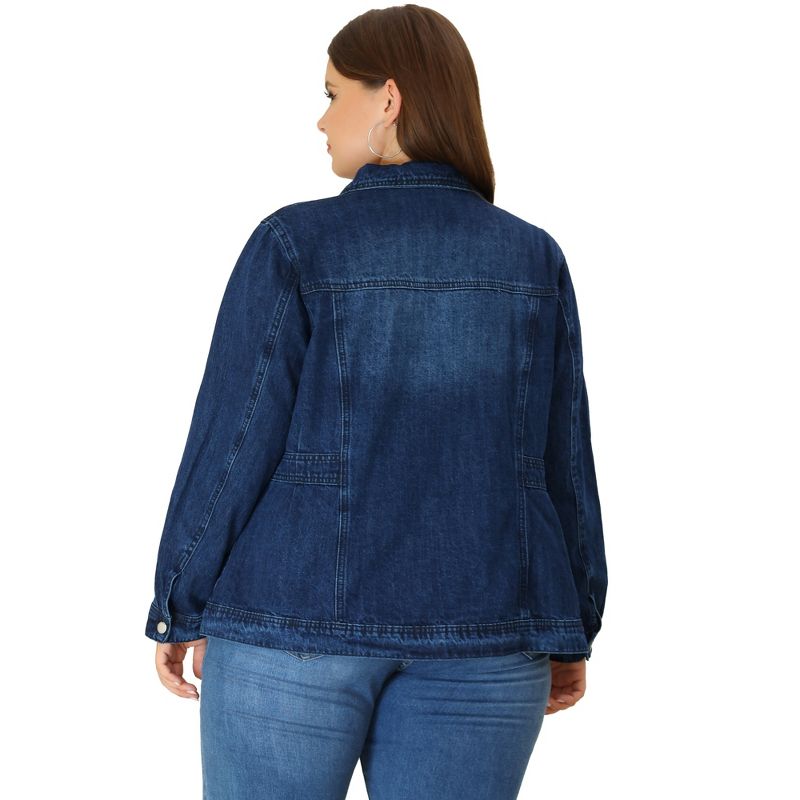 Agnes Orinda Women's Plus Size Classic Denim Washed Front Long Sleeve Casual Jean Jackets, 4 of 6