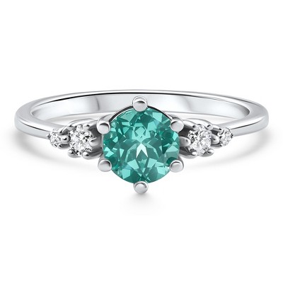 Pompeii3 1Ct TW Paraiba & Diamond Ring 14k White Gold Lab Created