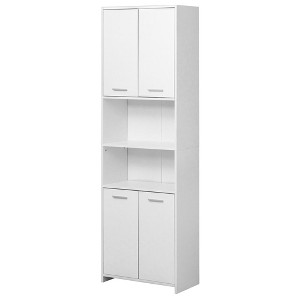 Modern White Standing Bathroom Tall Linen Tower Storage Cabinet - 1 of 4