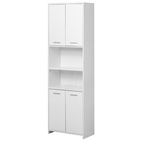 White Tall Standing Bathroom Linen Tower Storage Cabinet for